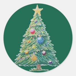 Kleurrijke Kerstboom Ronde Sticker