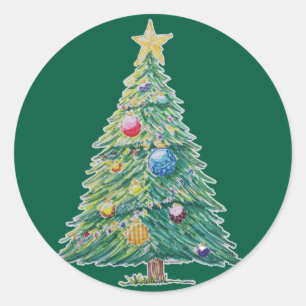 Kleurrijke Kerstboom Ronde Sticker