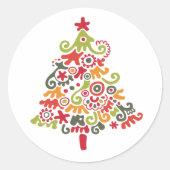 Kleurrijke kerstboom ronde sticker (Voorkant)