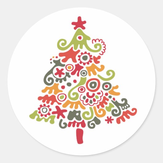 Kleurrijke kerstboom ronde sticker (Voorkant)