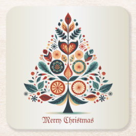 Kleurrijke Kerstboom Scandinavië Folk Art Kartonnen Onderzetters