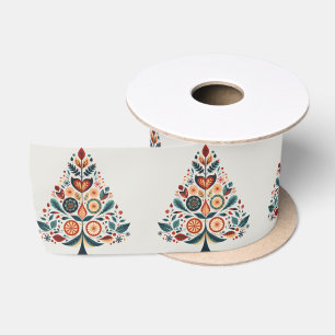 Kleurrijke Kerstboom Scandinavië Volkskunst Satijnen Lint