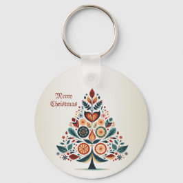 Kleurrijke Kerstboom Scandinavië Volkskunst Sleutelhanger