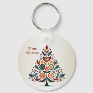 Kleurrijke Kerstboom Scandinavië Volkskunst Sleutelhanger