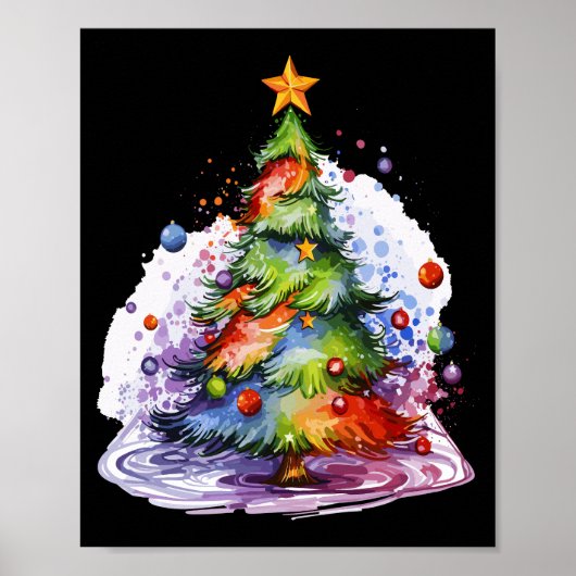 Kleurrijke kerstboom, seizoensgebonden decor poster (Voorkant)