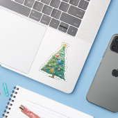 Kleurrijke Kerstboom Sticker (Laptop met iPhone)