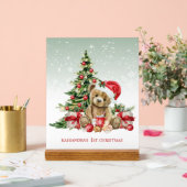 Kleurrijke kerstboom teddybeer baby 1e kerstfeest acryl bord (Huwelijk)