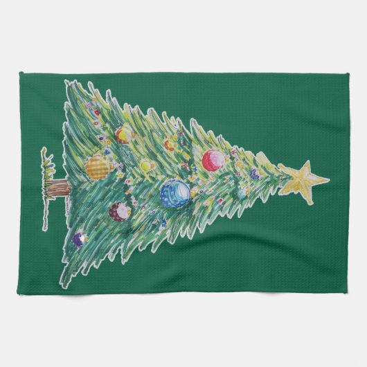 Kleurrijke Kerstboom Theedoek (Horizontaal)