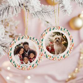 Kleurrijke Kerstboom Twee Foto's Keramisch Ornament