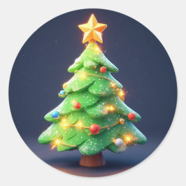 Kleurrijke kerstboom versierd met lichtjes ronde sticker