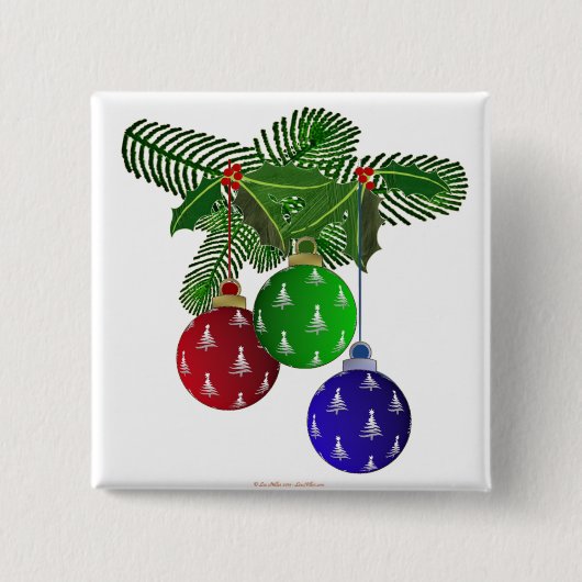 Kleurrijke Kerstboom Versieringen Vierkante Button 5,1 Cm (Voorkant)
