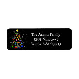 Kleurrijke kerstboom voor autisme etiket