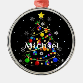 Kleurrijke kerstboom voor autisme metalen ornament