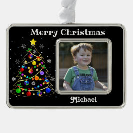 Kleurrijke kerstboom voor autisme verzilverd omlijst ornament