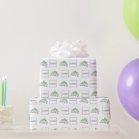 Kleurrijke Kerstboom & Zakelijk bedrijfslogo Cadeaupapier (Feestgeschenken)