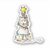 Kleurrijke kerstboomkat en muis met kerstmis sticker (Voorkant)
