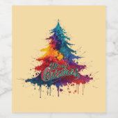 Kleurrijke kerstboomkunst - Vrolijk kerstdeco Wijn Etiket (Enkel label)