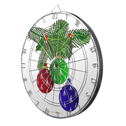 Kleurrijke kerstboomversieringen dartbord (Voorkant Rechts)