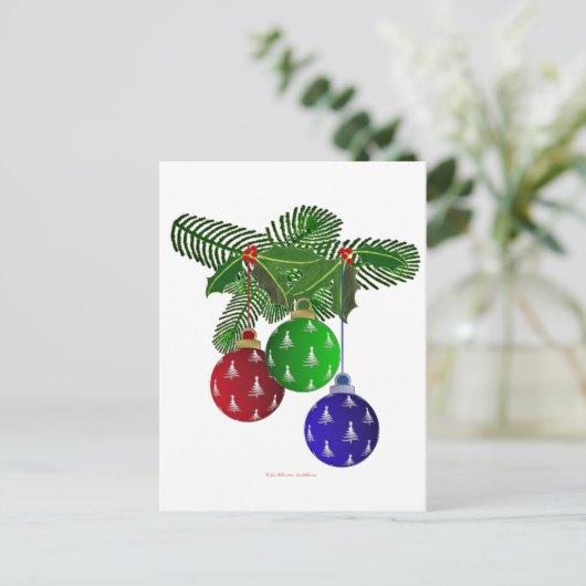 Kleurrijke kerstboomversieringen feestdagenkaart (Staand voorkant)