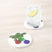 Kleurrijke kerstboomversieringen zandsteen onderzetter (Zijkant)