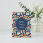 Kleurrijke kerstcadeaudoos voor Retro Feestdagenkaart (Staand voorkant)