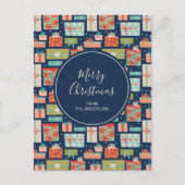 Kleurrijke kerstcadeaudoos voor Retro Feestdagenkaart (Voorkant)