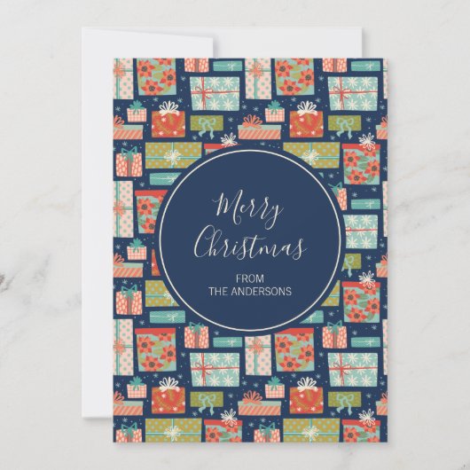 Kleurrijke kerstcadeaudoos voor Retro Feestdagenkaart (Voorkant)