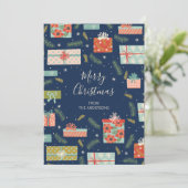 Kleurrijke kerstcadeaudoos voor Retro Feestdagenkaart (Staand voorkant)