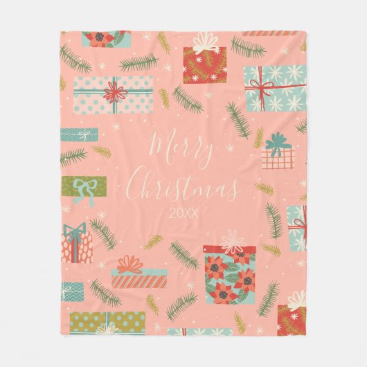 Kleurrijke kerstcadeaudoos voor Retro Fleece Deken (Voorkant)