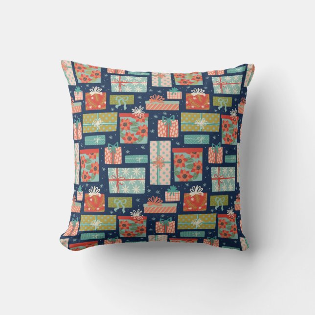 Kleurrijke kerstcadeaudoos voor Retro Kussen (Voorkant)