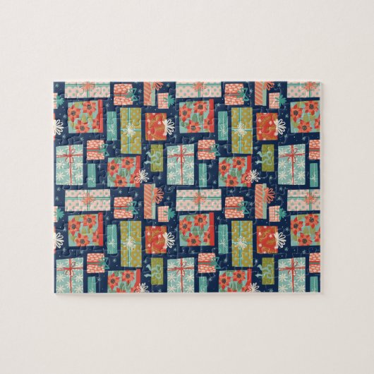 Kleurrijke kerstcadeaudoos voor Retro Legpuzzel (Horizontaal)