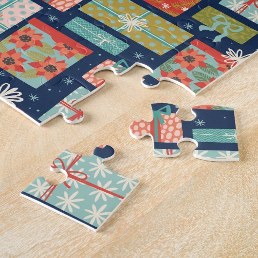 Kleurrijke kerstcadeaudoos voor Retro Legpuzzel (Zijkant)