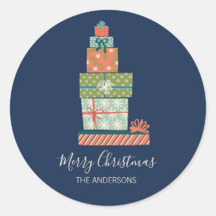 Kleurrijke kerstcadeaudoos voor Retro Ronde Sticker