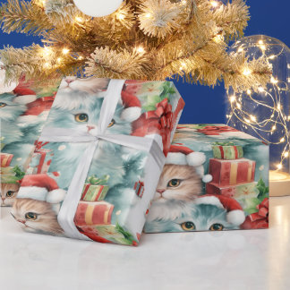 Kleurrijke kerstcadeaus met feestelijke katten cadeaupapier