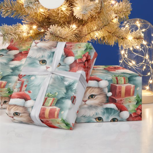 Kleurrijke kerstcadeaus met feestelijke katten cadeaupapier (Feestdagen)