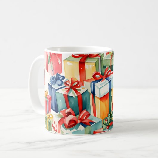 Kleurrijke kerstcadeaus patroon koffiemok (Voorkant links)