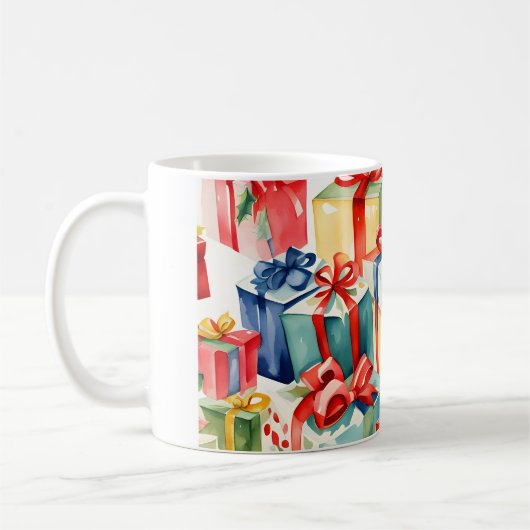 Kleurrijke kerstcadeaus patroon koffiemok (Links)