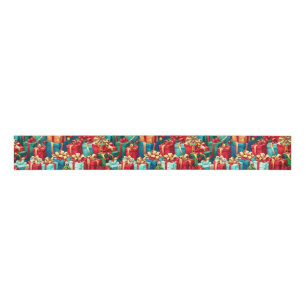 Kleurrijke kerstcadeaus, vakantiestamboom patroon grosgrain lint