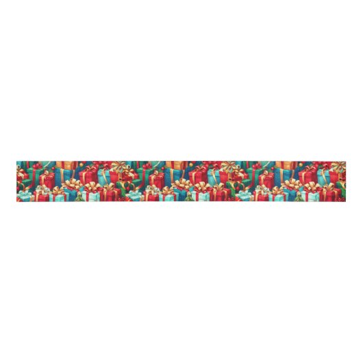 Kleurrijke kerstcadeaus, vakantiestamboom patroon grosgrain lint (Voorkant)