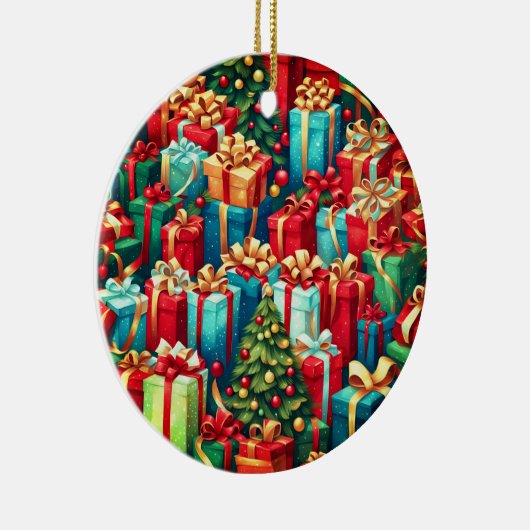 Kleurrijke kerstcadeaus, vakantiestamboom patroon keramisch ornament (Rechts)