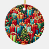 Kleurrijke kerstcadeaus, vakantiestamboom patroon keramisch ornament (Voorkant)