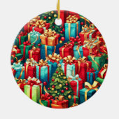 Kleurrijke kerstcadeaus, vakantiestamboom patroon keramisch ornament (Achterkant)