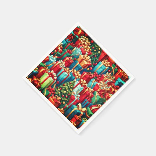 Kleurrijke kerstcadeaus, vakantiestamboom patroon servet (Hoek)