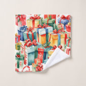 Kleurrijke kerstcadeaus Waterverf Patroon Bad Handdoek (Wasdoekje)