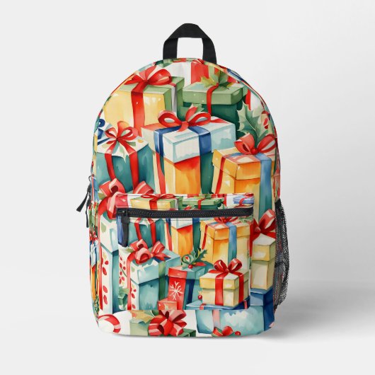 Kleurrijke kerstcadeaus Waterverf Patroon Bedrukte Rugzak (Voorkant)
