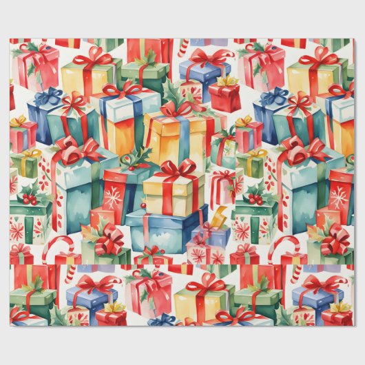 Kleurrijke kerstcadeaus Waterverf Patroon Cadeaupapier (Vlak)
