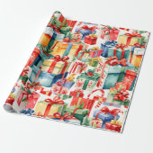 Kleurrijke kerstcadeaus Waterverf Patroon Cadeaupapier (Uitgerold)