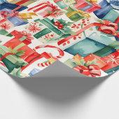Kleurrijke kerstcadeaus Waterverf Patroon Cadeaupapier (Hoek)