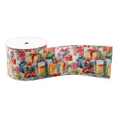 Kleurrijke kerstcadeaus Waterverf Patroon Grosgrain Lint (Spoel)