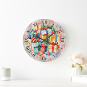 Kleurrijke kerstcadeaus Waterverf Patroon Grote Klok (Huis)